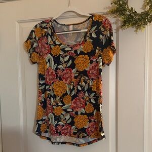 LuLaRoe Floral Print Blouse with Yellow and Pink Accents